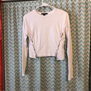 Vintage Forever 21 white cropped long sleeve rhinestone rope side details top